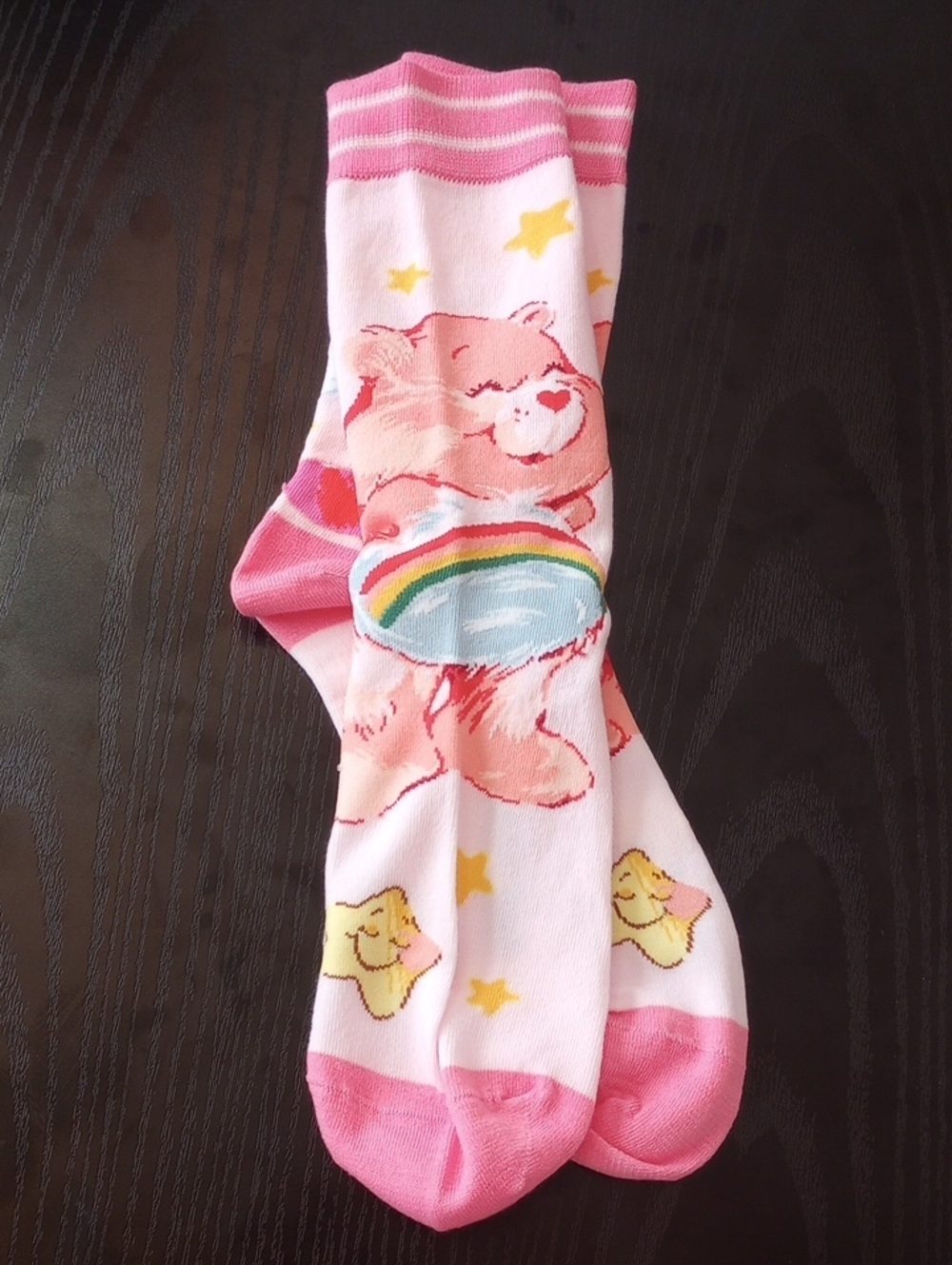 Pink Cheer Care Bears Graphic Crew Mid-calf Socks with Rainbow And Stars